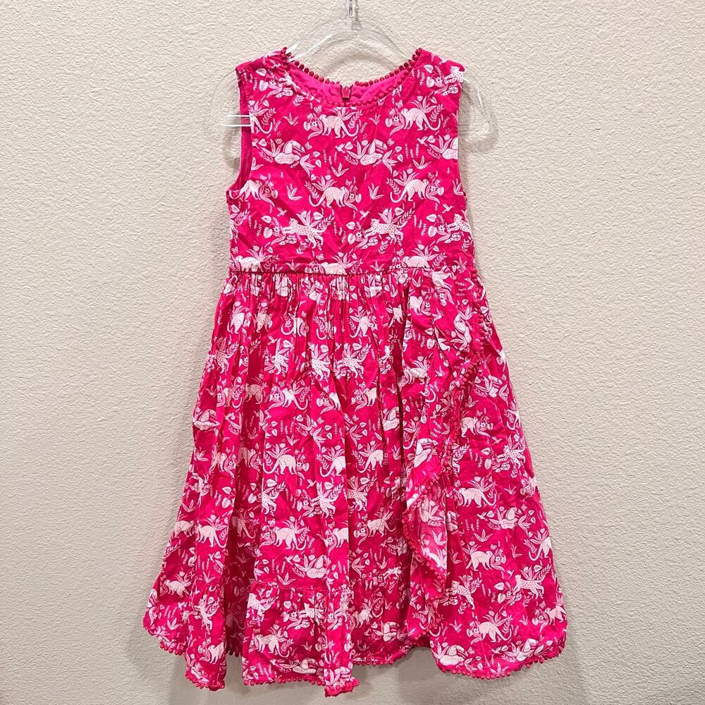Mini Boden Pink Animal Print Cotton Dress, Fully Lined (3-4Y)
